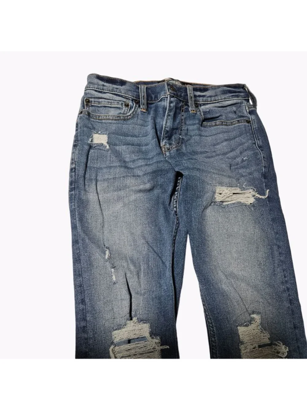 Hollister Super Skinny Jeans Mens Size 29 X 30 Low Rise Medium Wash Ripped Denim